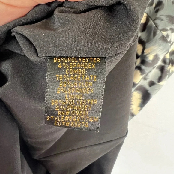 Donna Ricco New York Animal Print Fitted Midi Dress Sleeveless Black Gray Sz 4 - Picture 12 of 13